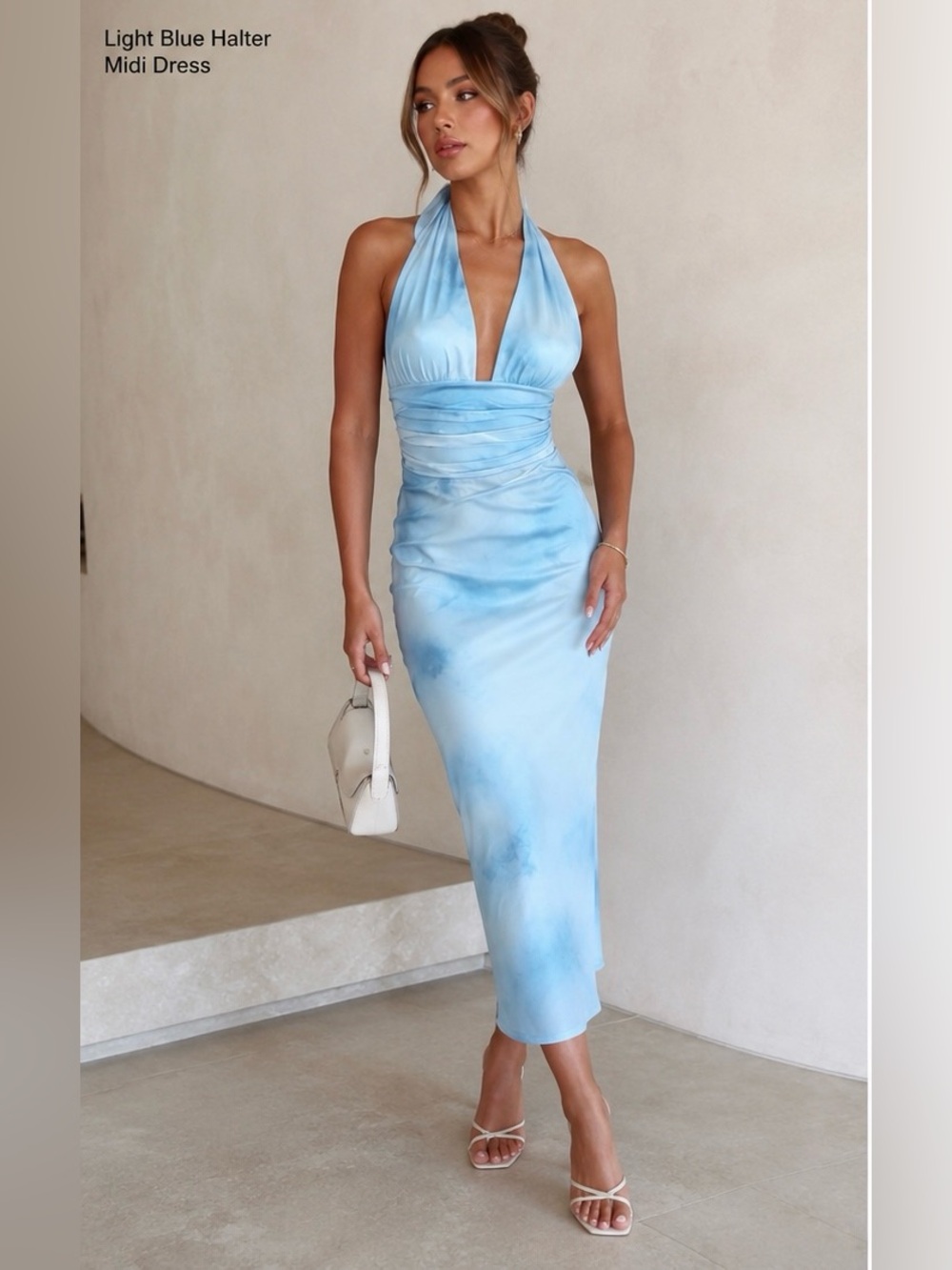Zara Light Blue One-Shoulder Halter Midi Dress